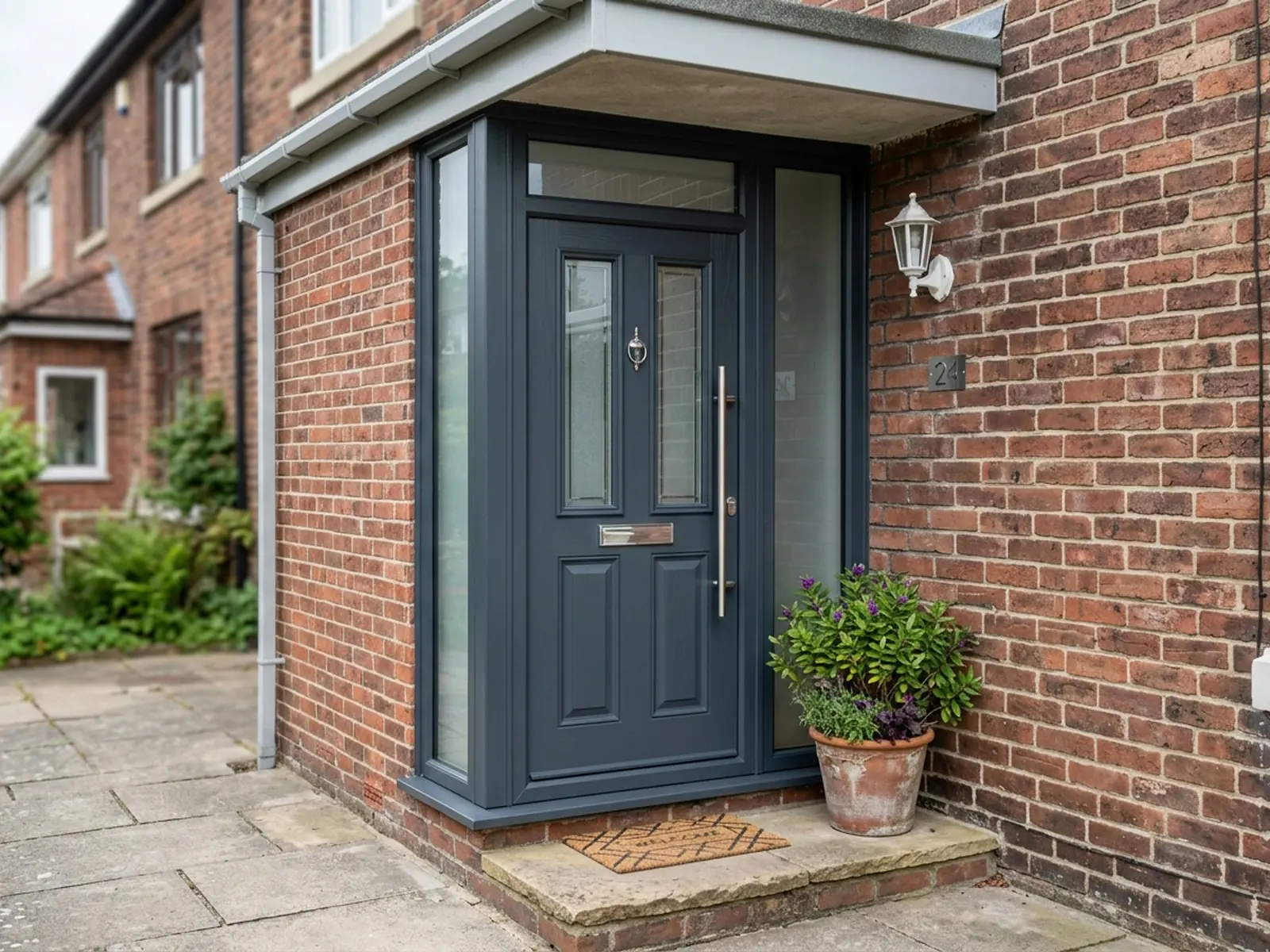 Resprayed UPVC windows and door on a home exterior