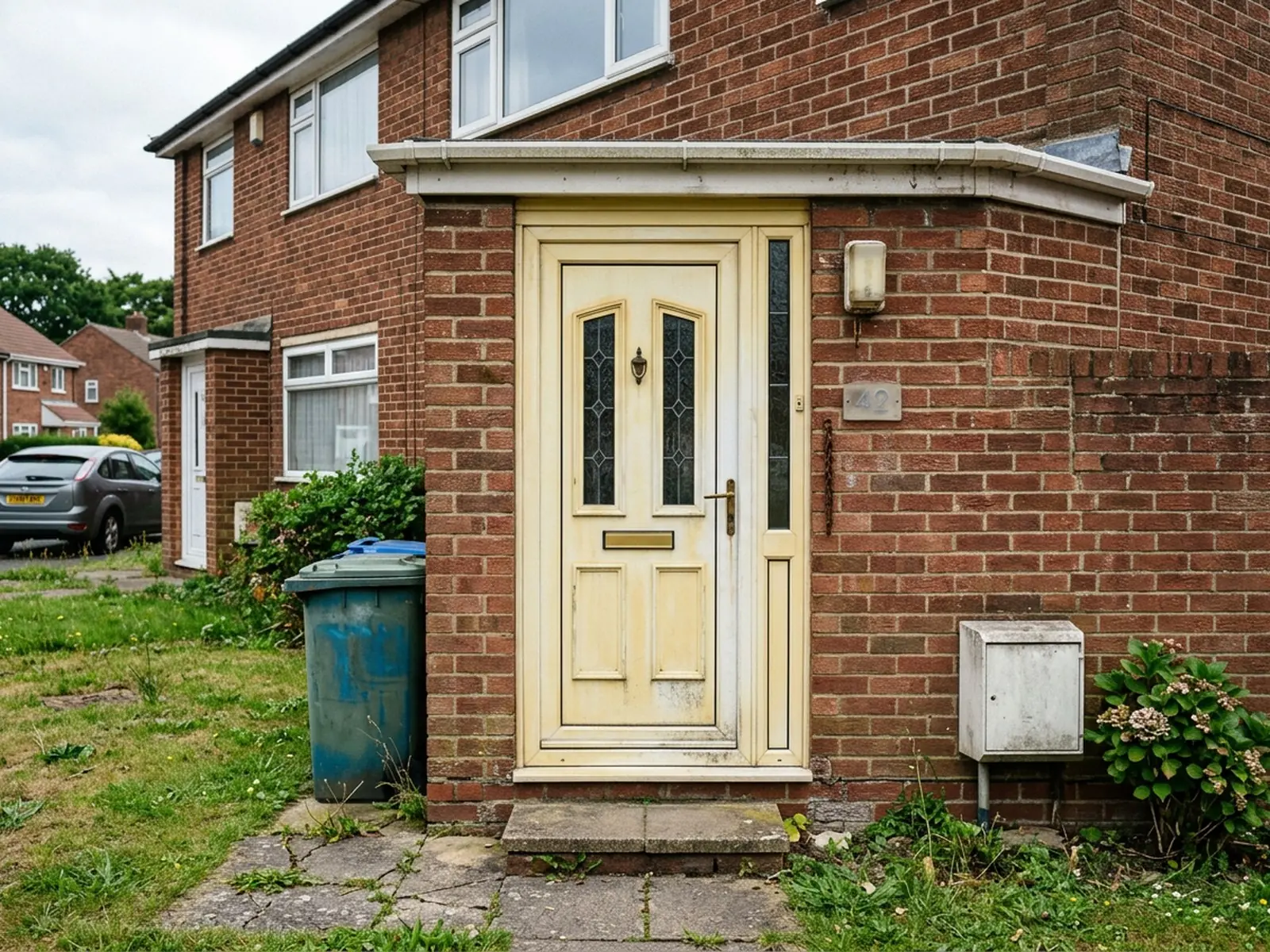 Tired UPVC front door before spraying