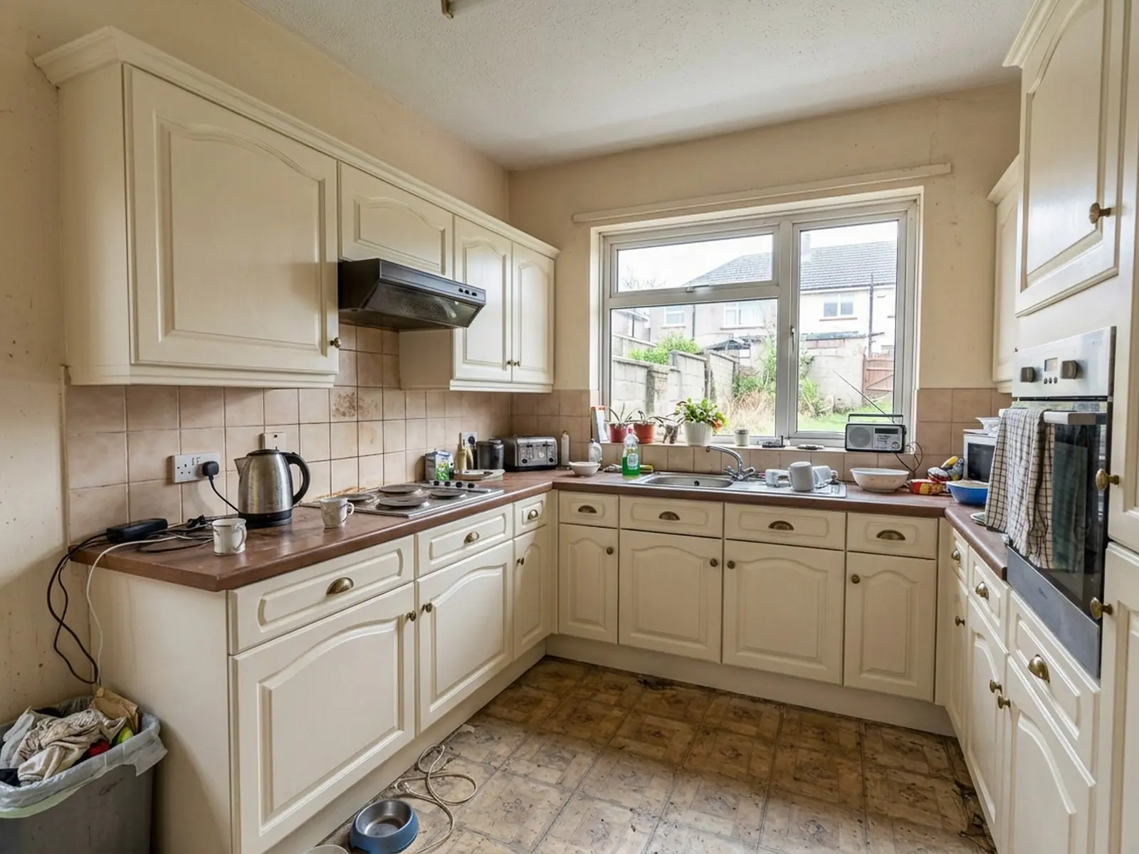 The same kitchen after the cabinets were resprayed