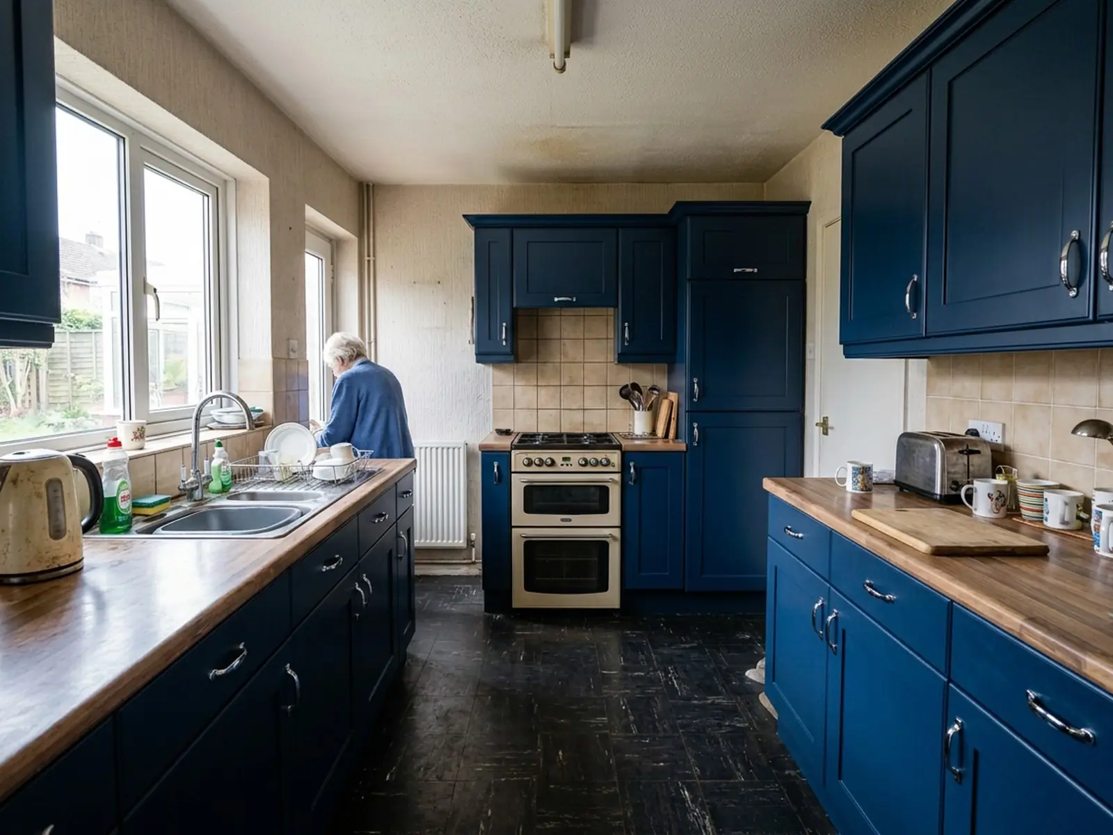 The same kitchen after the cabinets were resprayed