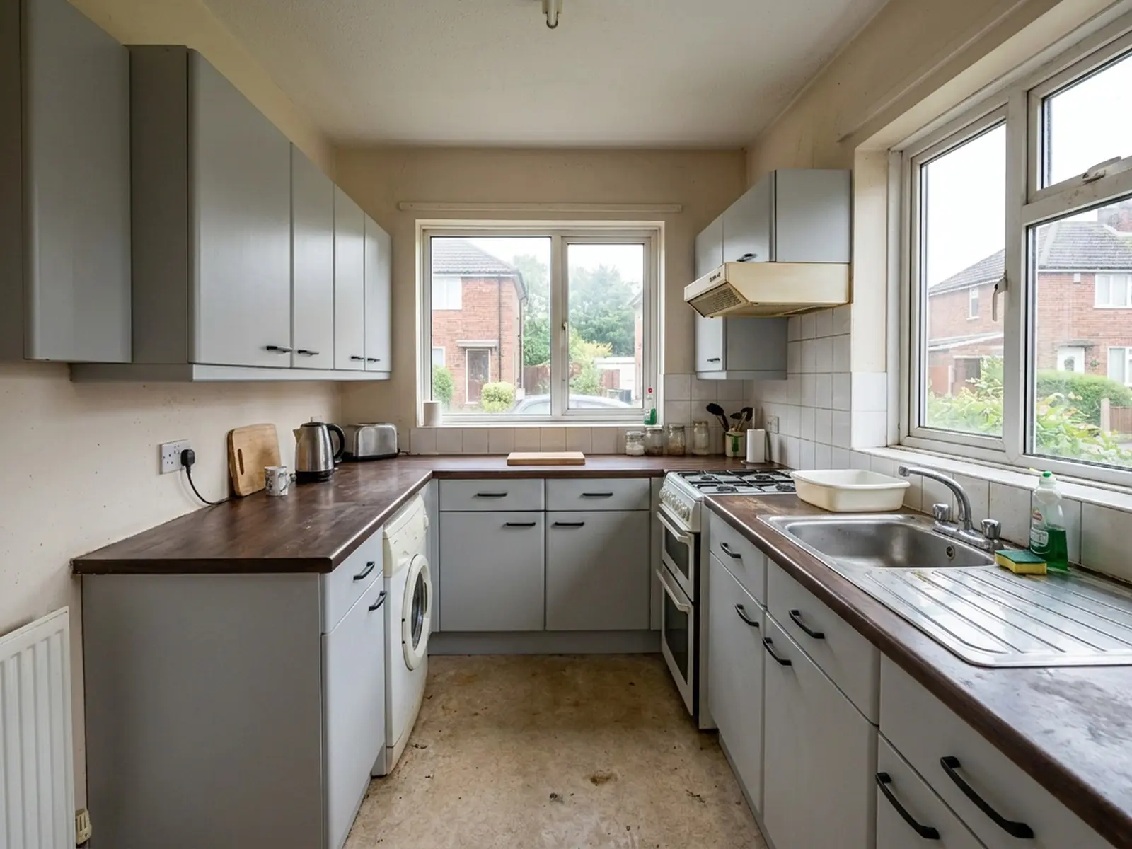 The same kitchen after the cabinets were resprayed